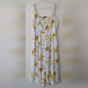 Old Navy Sunflower Dress Linen Spring Summer Easter Vacation Milkmaid Size Large